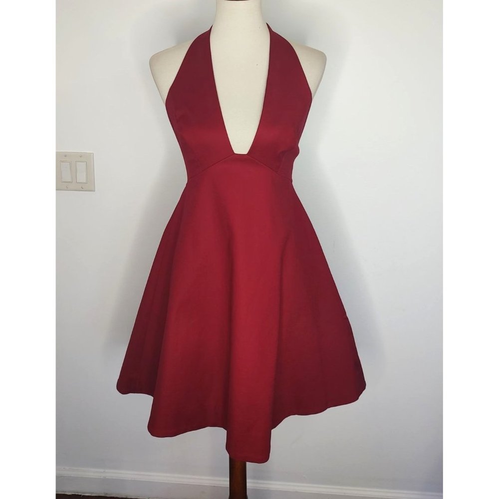 SOLD Halston Heritage Dress sz 4 Plunge Structured Halter Dress Cocktail NEW - Picture 2 of 9